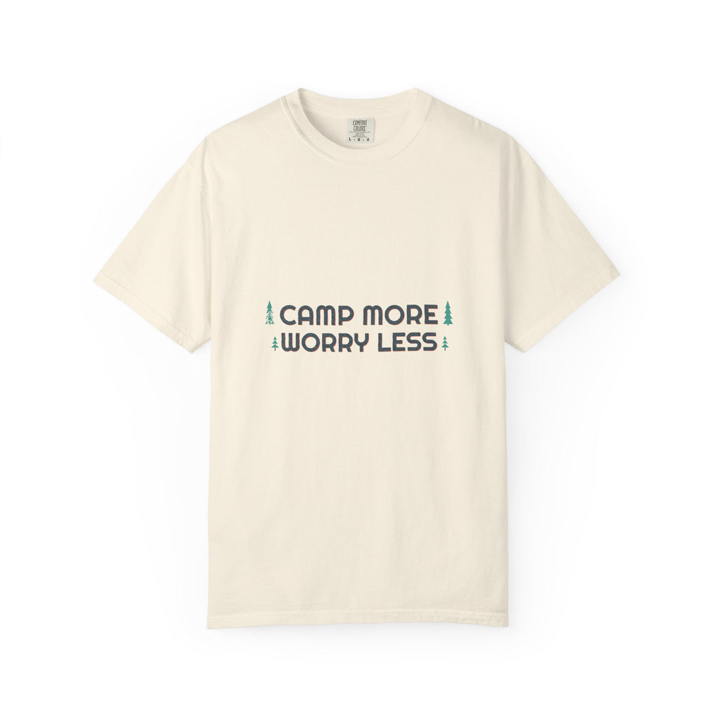 Camp More Worry Less — a Batch 2 Retro Vibes original in the locked 70s palette, printed on a Comfort Colors 1717 garment-dyed tee by Retro Vibes