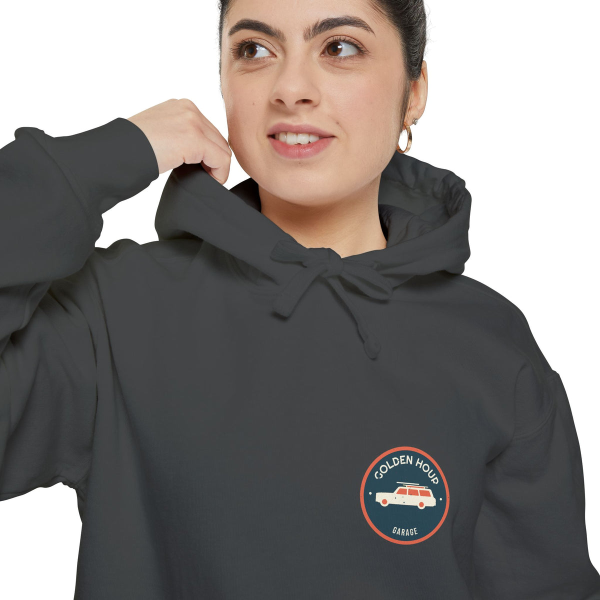 Golden Hour Garage Glyph Hoodie by Retro Vibes — product view 4