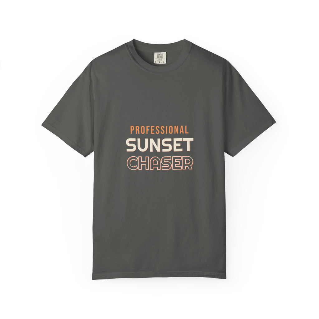 Professional Sunset Chaser — a Batch 2 Retro Vibes original in the locked 70s palette, printed on a Comfort Colors 1717 garment-dyed tee by Retro Vibes