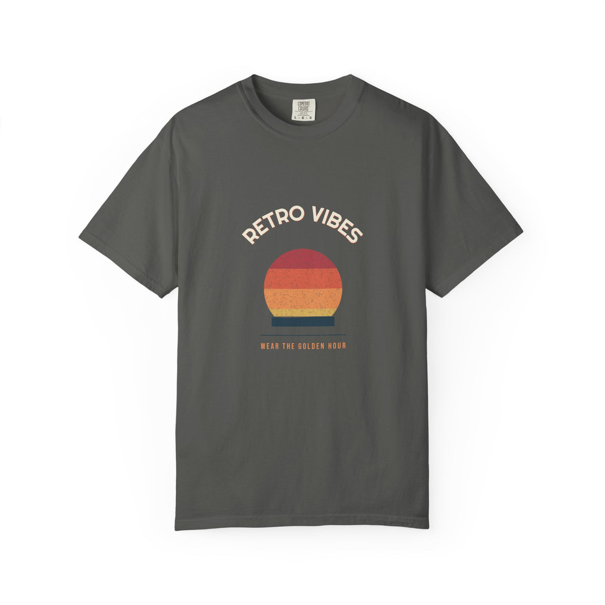 Arch Wordmark — a Batch 2 Retro Vibes original in the locked 70s palette, printed on a Comfort Colors 1717 garment-dyed tee by Retro Vibes