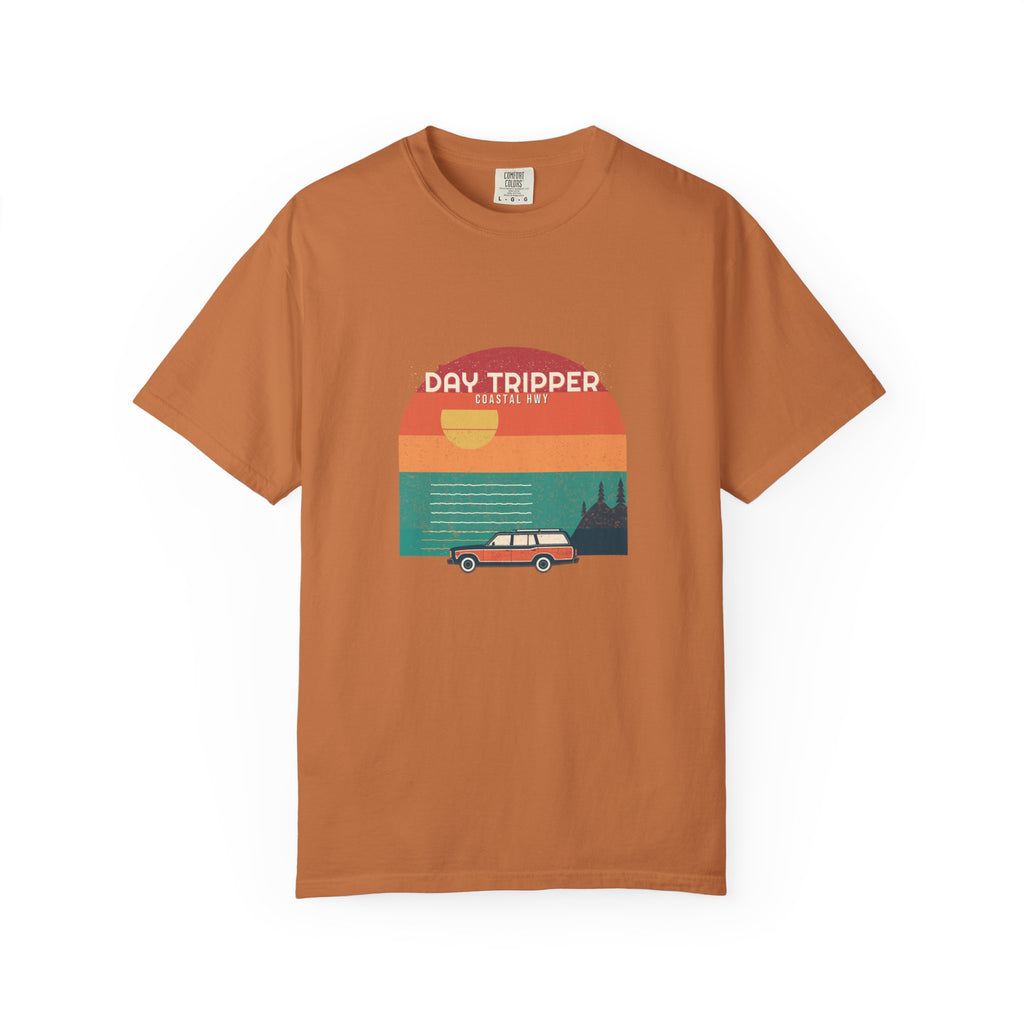 Coastal Day Tripper — a Batch 2 Retro Vibes original in the locked 70s palette, printed on a Comfort Colors 1717 garment-dyed tee by Retro Vibes