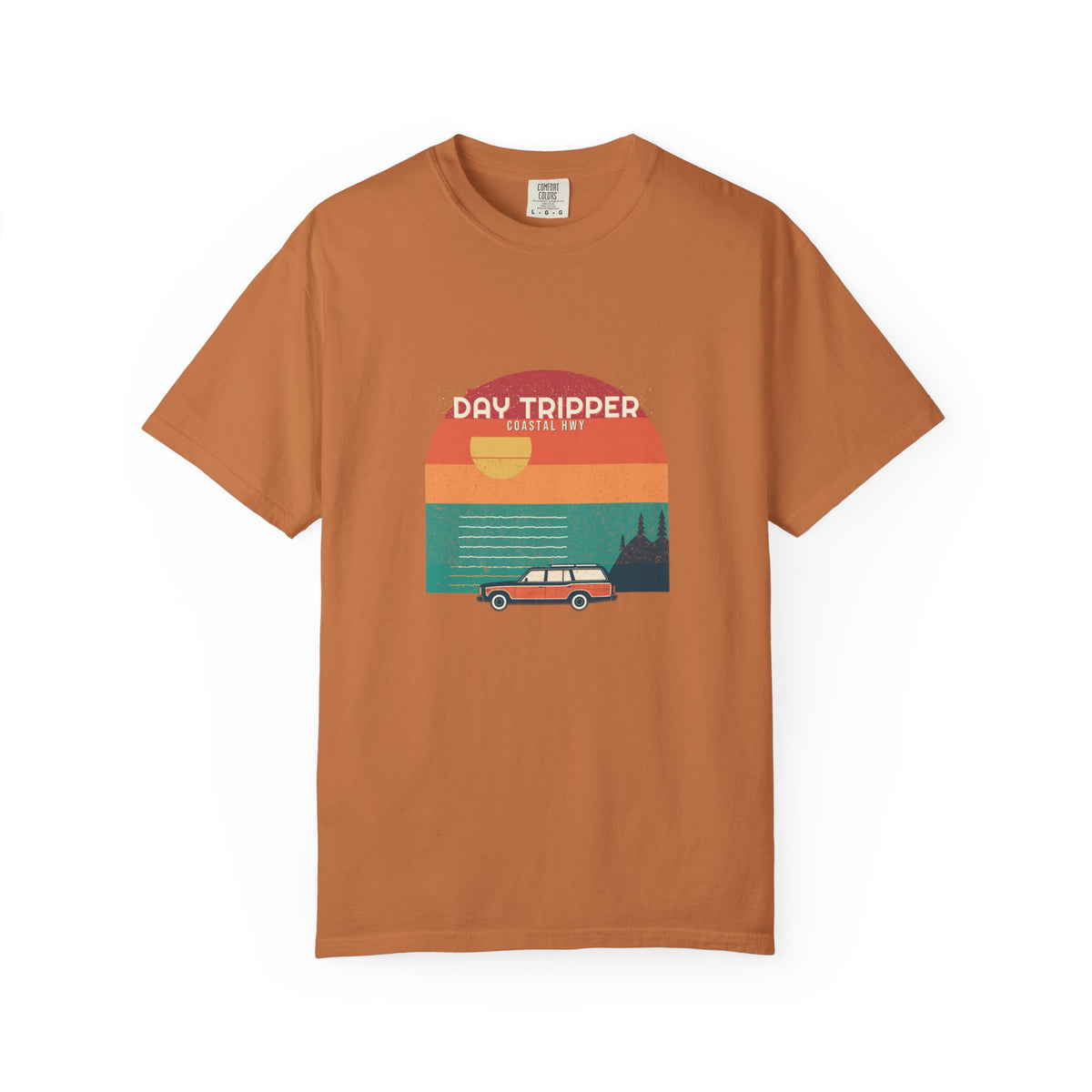 Coastal Day Tripper — a Batch 2 Retro Vibes original in the locked 70s palette, printed on a Comfort Colors 1717 garment-dyed tee by Retro Vibes