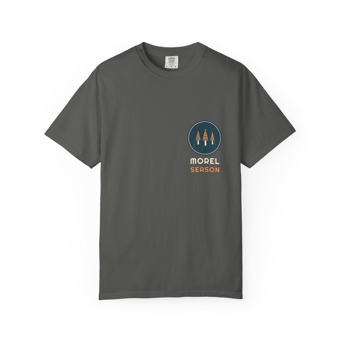 Morel Season — a Batch 3 Retro Vibes original in the locked 70s palette, printed on a Comfort Colors 1717 garment-dyed tee by Retro Vibes