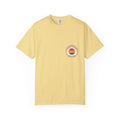 Golden Hour Park Patch — a park crew patch with a stepped sunset over the ridge, stitched-look ring and all, printed on a Comfort Colors 1717 garment-dyed tee by Retro Vibes