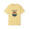 Chase The Sun Disc — the full-disc sunset, poster-size, printed on a Comfort Colors 1717 garment-dyed tee by Retro Vibes