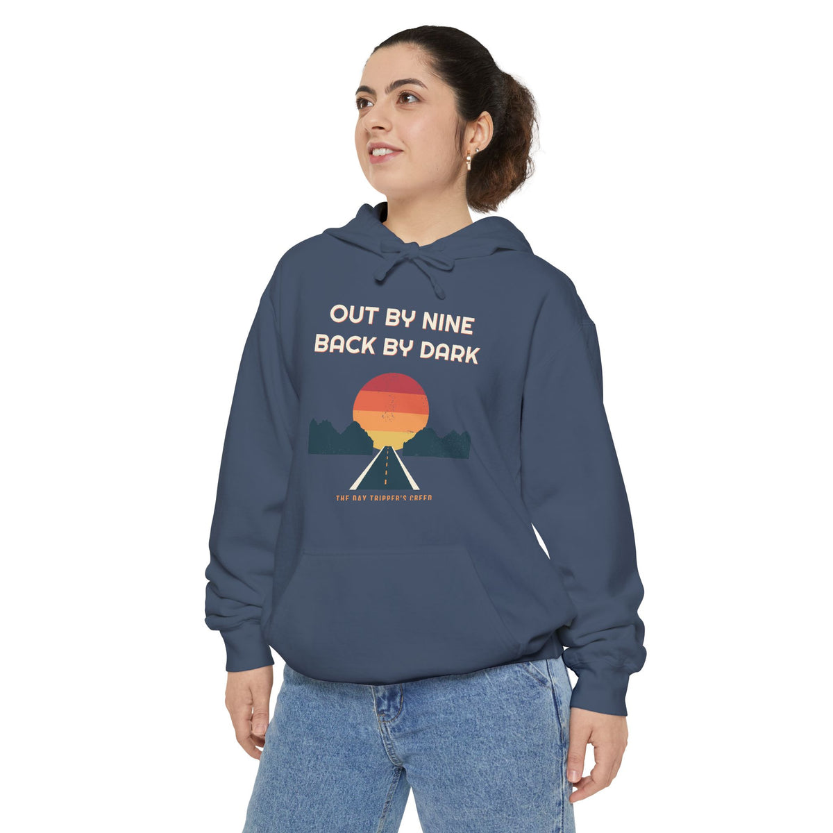 Out By Nine, Back By Dark Hoodie by Retro Vibes — product view 6