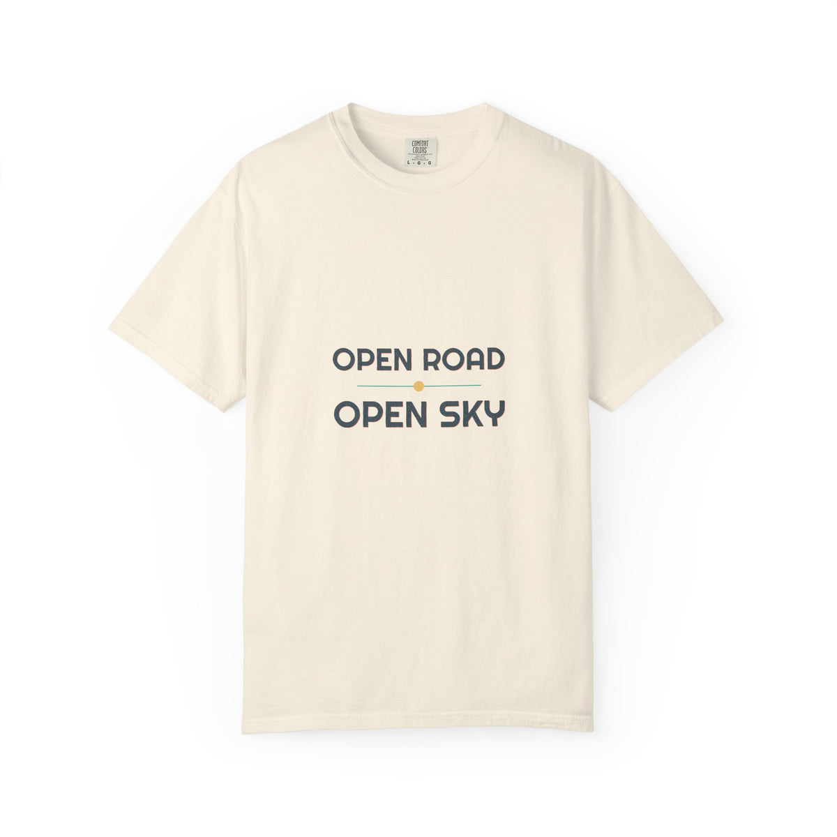 Open Road Open Sky — a Batch 2 Retro Vibes original in the locked 70s palette, printed on a Comfort Colors 1717 garment-dyed tee by Retro Vibes