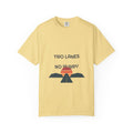 Two Lanes, No Hurry — a two-lane road running straight into the sunset. Take the long way, printed on a Comfort Colors 1717 garment-dyed tee by Retro Vibes
