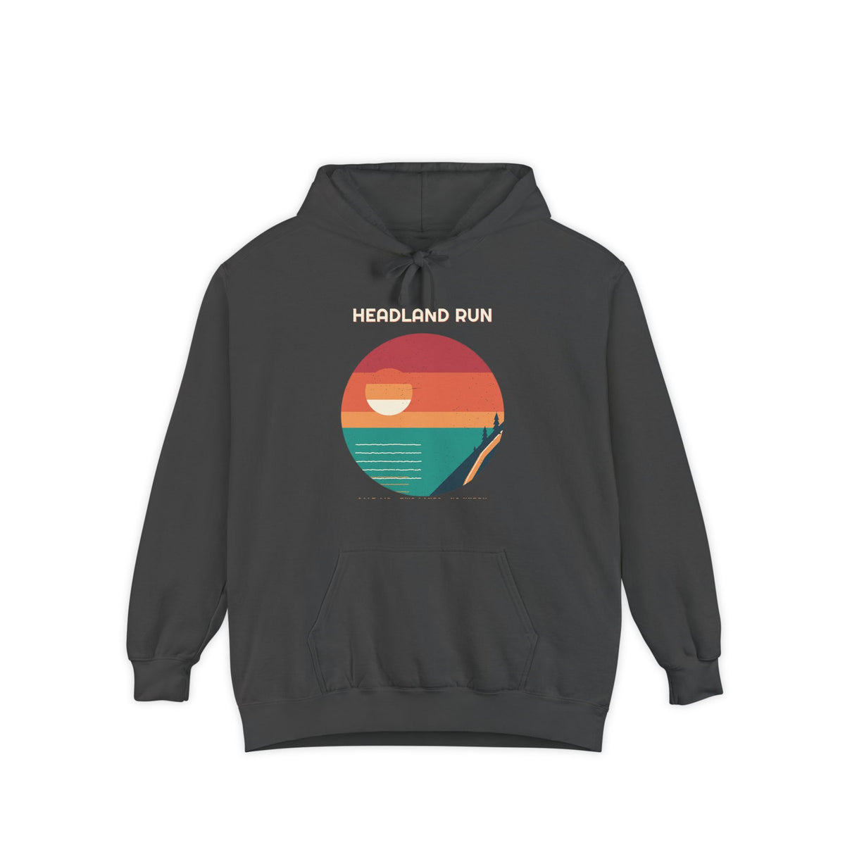 Headland Run — a Batch 3 Retro Vibes original in the locked 70s palette, printed on a Comfort Colors 1567 garment-dyed hoodie by Retro Vibes