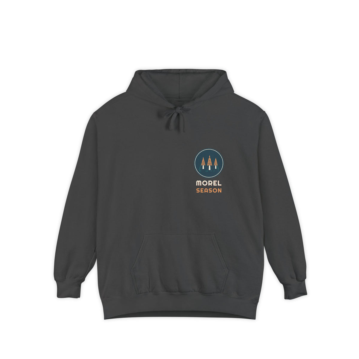 Morel Season — a Batch 3 Retro Vibes original in the locked 70s palette, printed on a Comfort Colors 1567 garment-dyed hoodie by Retro Vibes