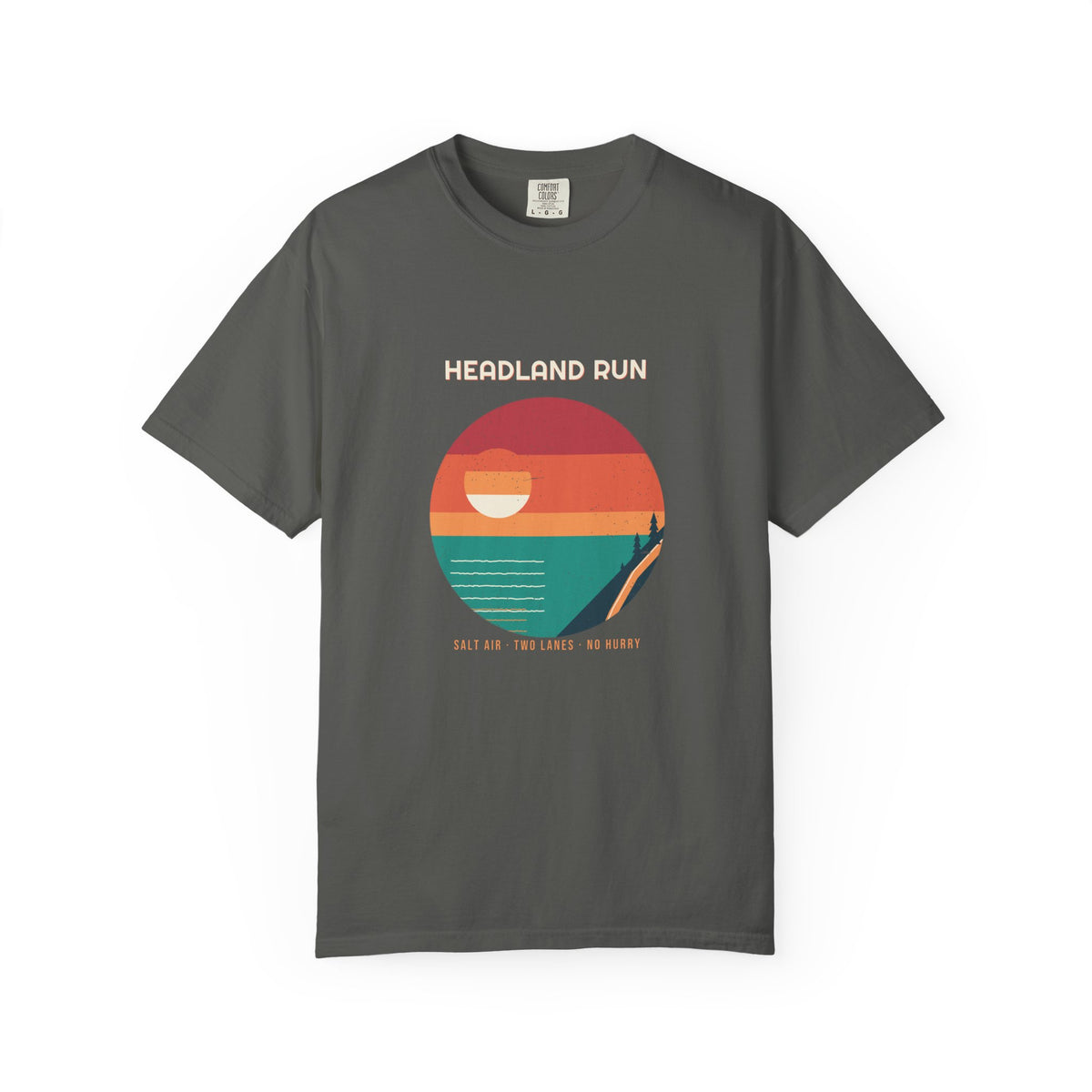 Headland Run — a Batch 3 Retro Vibes original in the locked 70s palette, printed on a Comfort Colors 1717 garment-dyed tee by Retro Vibes
